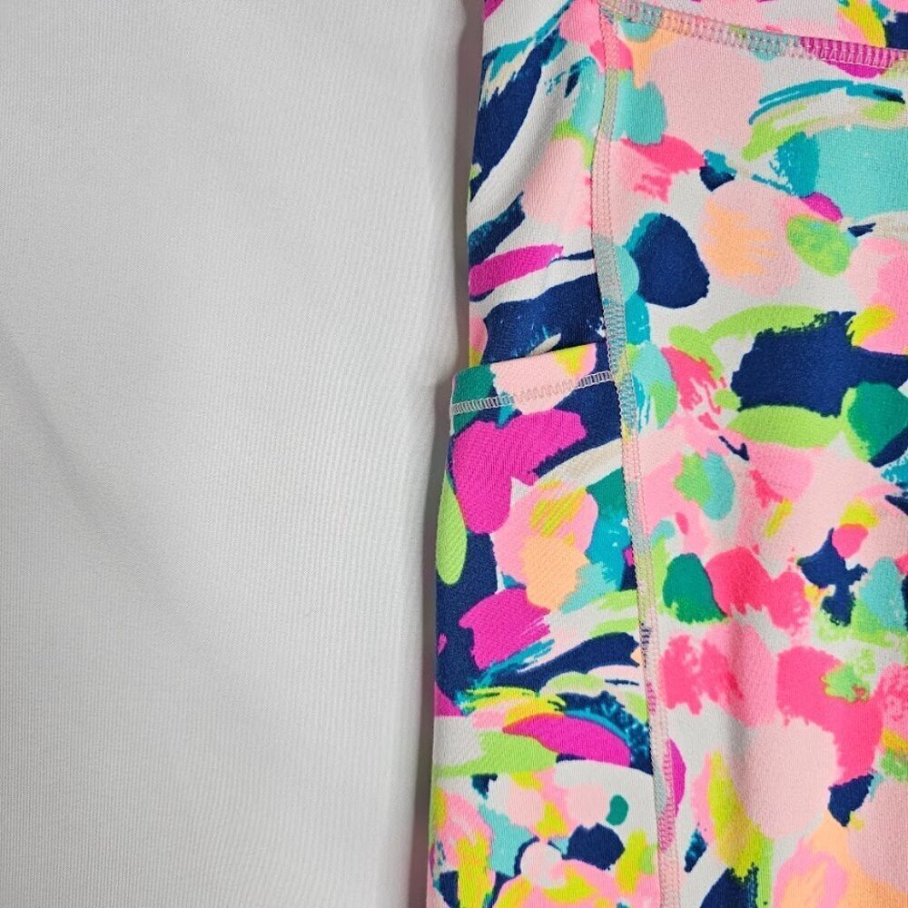 LILLY PULITZER Luxletic Midi Leggings PINA COLADA CLUB PINK BLUE size XS 2 Crop - Picture 3 of 5